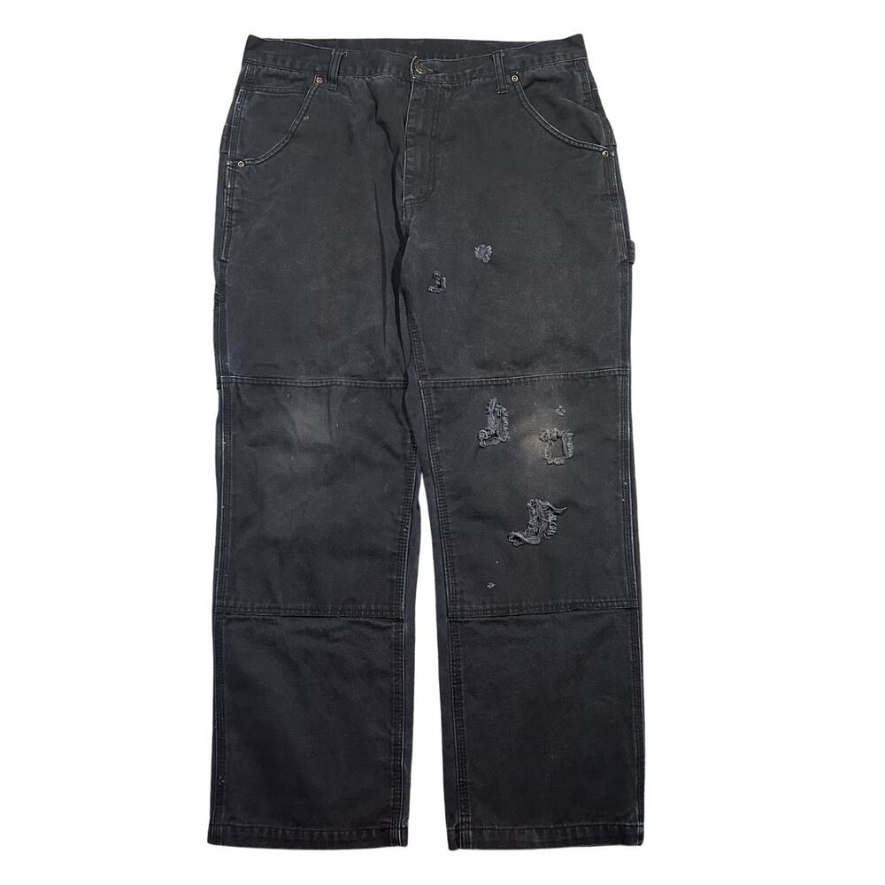 Vintage Double Knee Pants 36x30 Black Canvas Distressed Workwear Lakin McKey